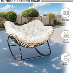 Outdoor Egg Rocking Chair, Indoor Papasan Rocking Chair with Thick Cushion, Modern Lounge Rocker for Balcony, Living Room, Bedroom, Porch, Lawn, Garde