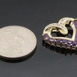 Women's 14K Yellow Gold .86 CTW Amethyst Diamond Heart Pendant Charm  #20182