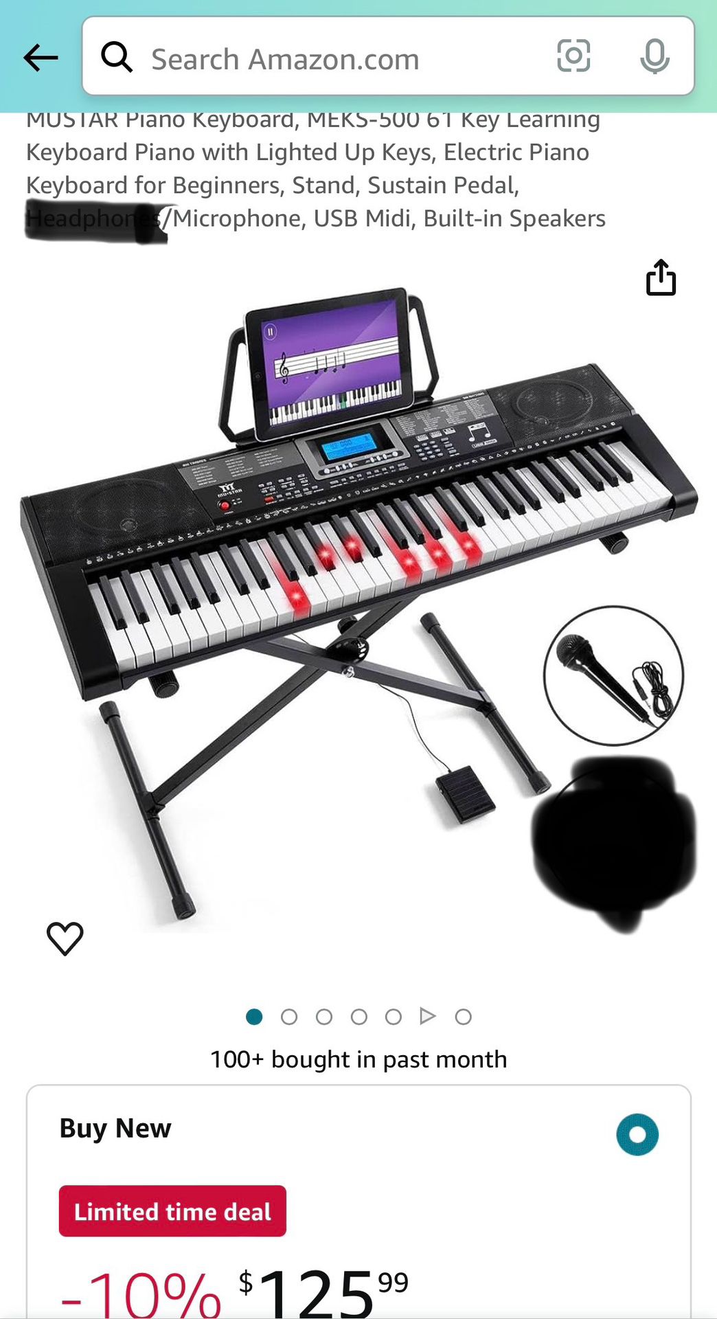 NOTE: No Headphone or Note Holder. NEW MUSTAR Piano Keyboard, MEKS-500 61 Key Learning Keyboard Piano with Lighted Up Keys, Electric Piano Keyboard fo