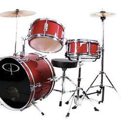 GP Percussion 3-Piece Complete Junior Drum Set, Metallic Red