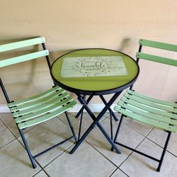 Green 3 Piece bistro Table And Chairs Set
