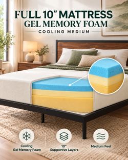 Full 10"  Mattress 10 Gel Memory Foam  cooling  MEDIUM