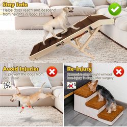 Dog Ramp for Bed & Couch, Adjustable Pet Ramp for Small & Large Dogs to Get on Bed, Wide Pet Stairs Steps with Non-Slip Surface, Folding Portable Wood