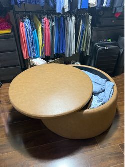 Round Faux Leather Storage Ottoman – Hidden Storage