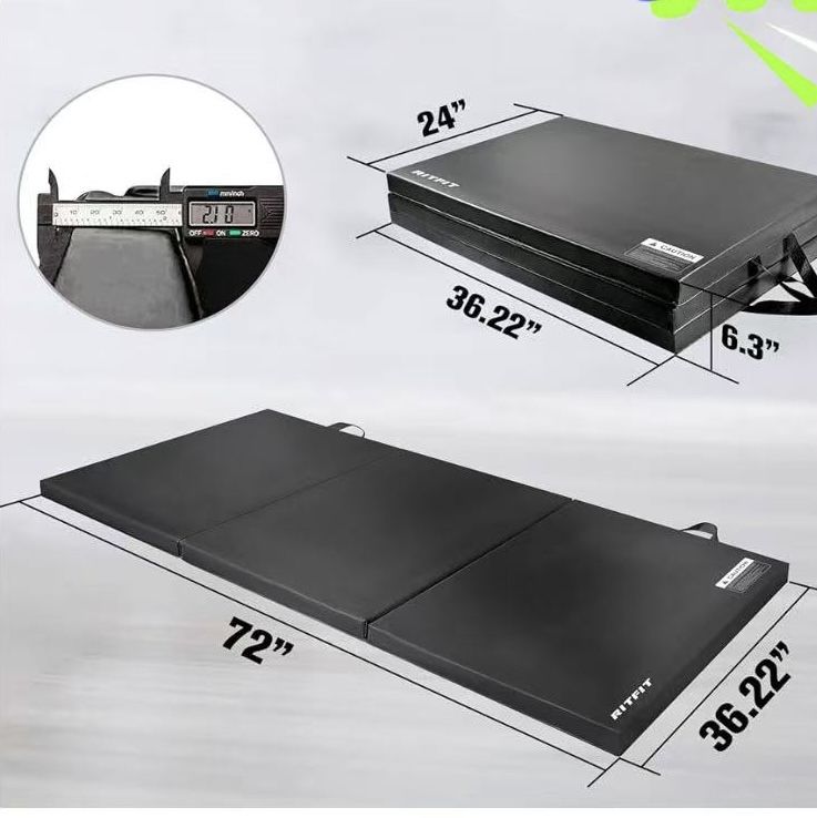 ✌️RitFit Upgraded Folding Exercise Mat, 2 Inch Thick Gymnastics Mat 3’x6’,with Carrying Handles for Yoga, MMA, Stretching, Core Workouts and Home Gym