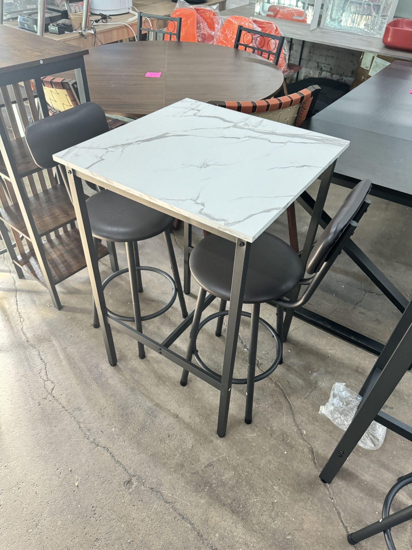 Pub Table and Chairs Set of 2, 24" Dining Table Set with 2 PU Leather Upholstered Stools, 3-Piece Square Small Space Kitchen Table Pub Table Set for A