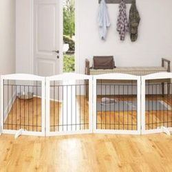 PAWLAND 96" Extra Wide Freestanding Foldable Wooden Dog Gate, 4 Panels Pet Gate ⭐NEW IN BOX⭐