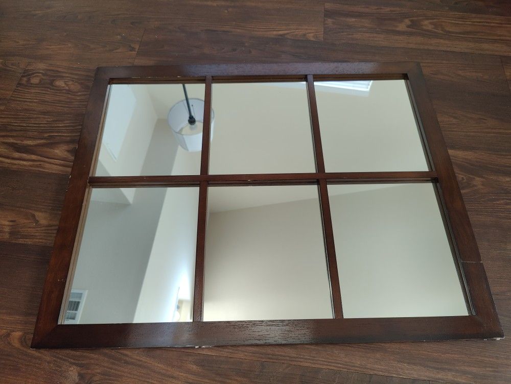 Wood Gridded Wall Mirror
