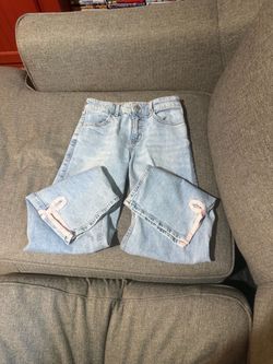 Abercrombie kids high rise jeans with pink bows size 11/12