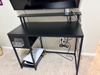 Black Computer Desk with Monitor Shelf