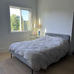 Ikea Full SLATTUM Upholstered bed frame Knisa light gray