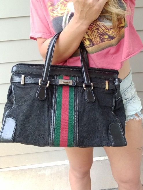 Authentic Vintage Gucci GG Monogram Supreme Sherry Web Ophidia Birkin Style Satchel Top Handle Tote Bag