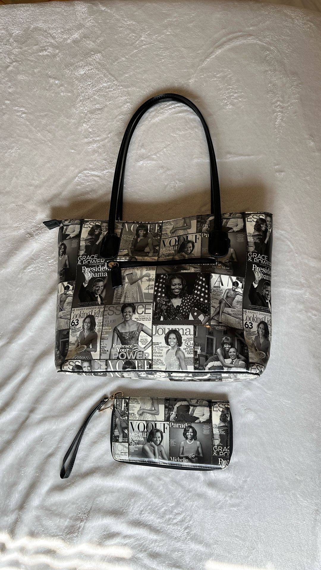 Black & White Michelle Obama Purse And Wallet Magazine Themed