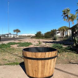 Wood Barrel Planter