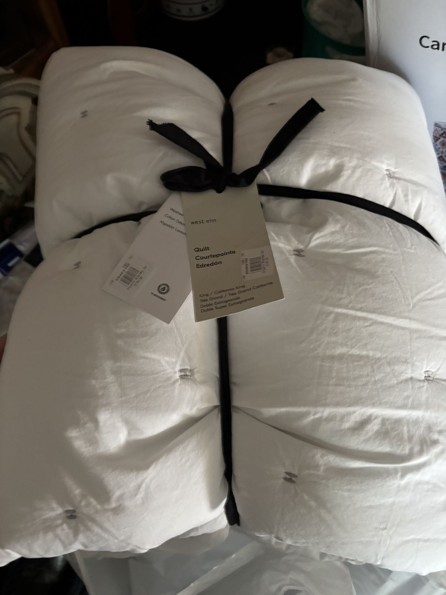 New King West Elm White Quilt