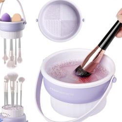 Silicone Makeup Brush & Paint Brush Cleaner Bowl & Drying Rack