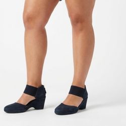 Nurture Larow Navy Blue Leather Wedge Shoes Ankle Band Size 6.5M