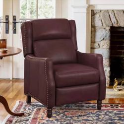Burgundy Color Genuine Leather Recliner Arm Chair