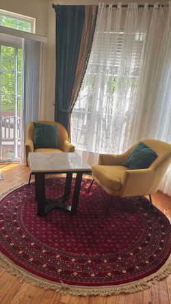 Luxury 3-Piece Seating Set: Genuine Marble Table & Mustard Velvet Chairs