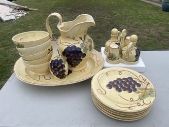 Beautiful Set Of 5 Hand Painted Dishes by Tabletops Unlimited Vino Pattern