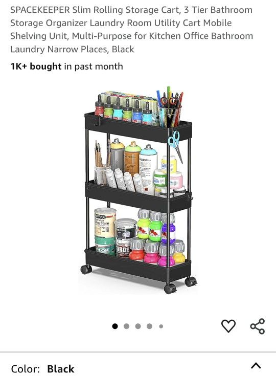 SPACEKEEPER Slim Rolling Storage Cart, 3 Tier Bathroom Storage Organizer Laundry Room Utility Cart Mobile Shelving Unit, Multi-Purpose for Kitchen Off