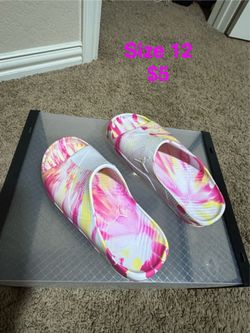 Kids pink/white/yellow Jordan Sandals/slides Size 12