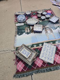 Blue Floral Ceramic Bakeware and Serving Set