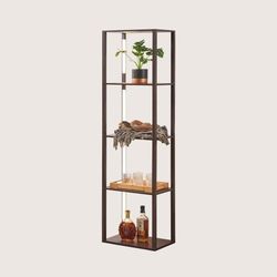 FENLO Fancy Plus Wide Wood Dimmable 4 Light LED Floor Lamp with Shelf, Dark Brown