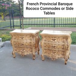 Superb French Provincial Directoire Rococo Bombe Commodes Nightstands / End Tables
