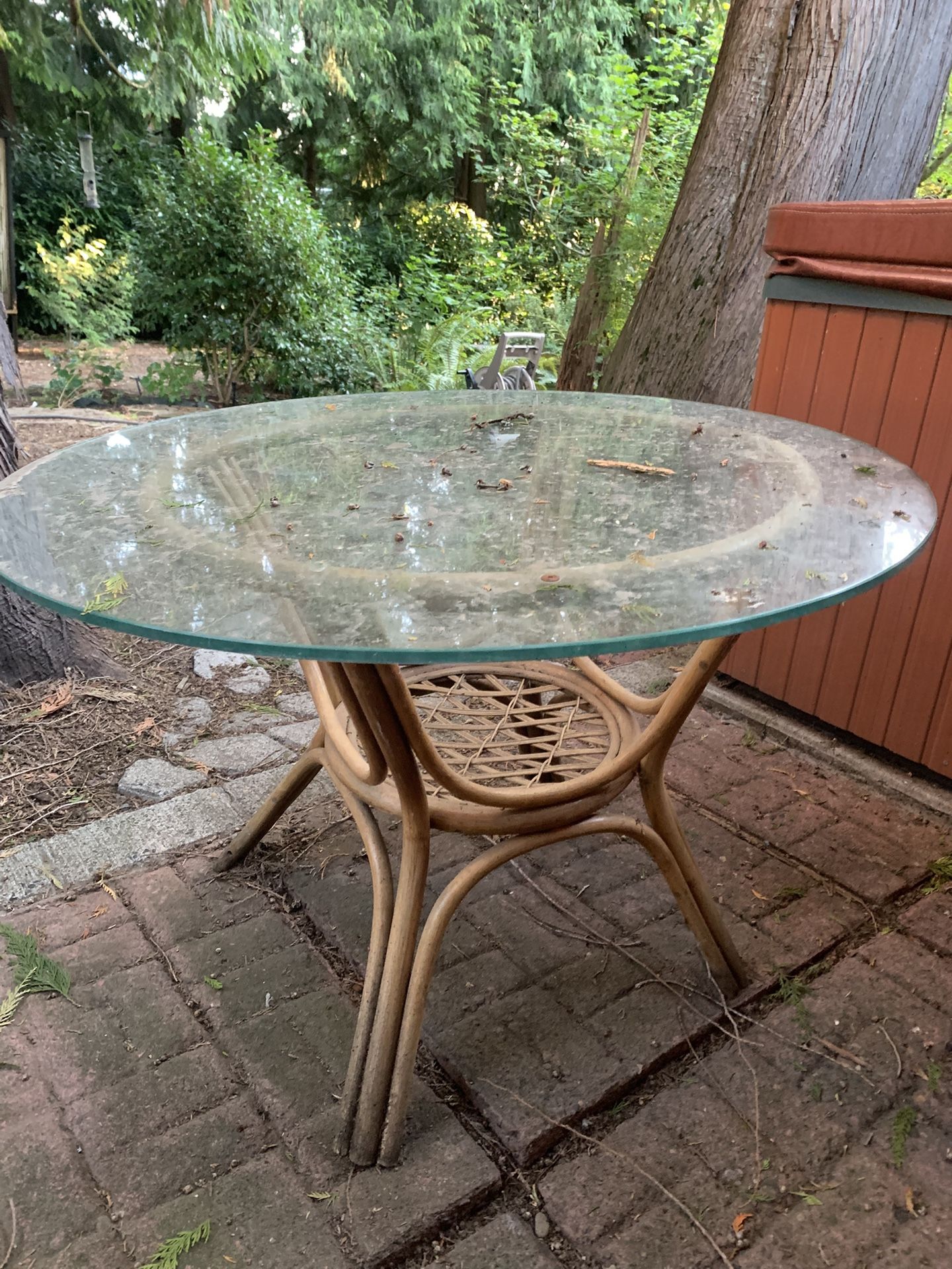 Glass Top Wood Outdoor Table 