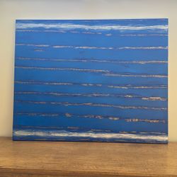 Modern Abstract Ocean Painting – Hand-Painted, Blue & Gold Coastal Art