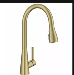 Brushed gold GooseneckPull Down Sprayer with Deck Plate,4 modes, 360°swivel