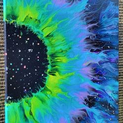 Original Fluid Art Galaxy Flower Painting 