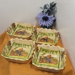 Set of 4 Vintage Pomerantz Square Parquet Fruit Bowls Cottage Core 6"