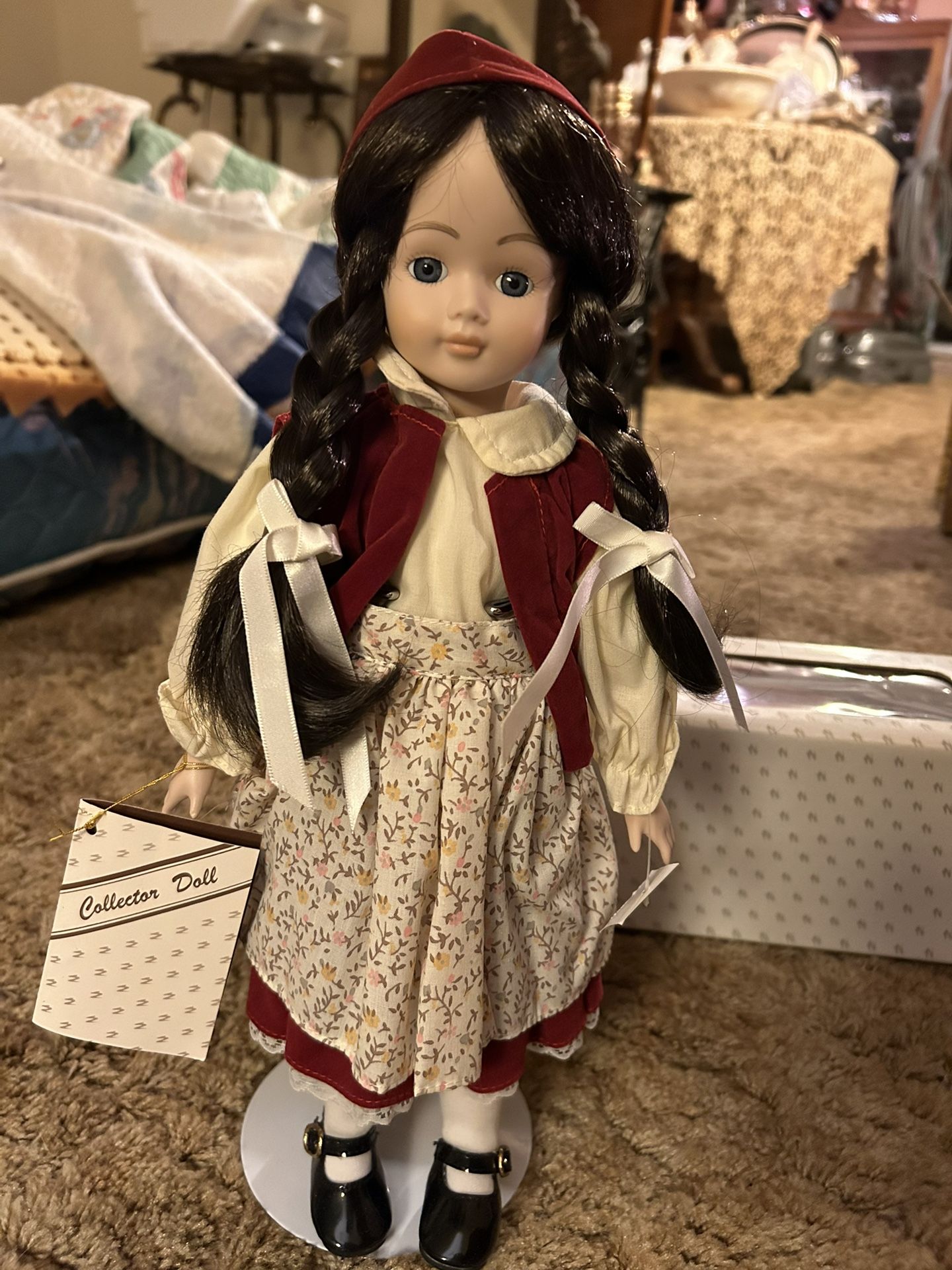 Montgomery Ward porcelain doll at home with Classics collection new in box