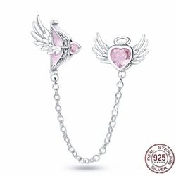 Silver Cupid Love Charm Pink Diamond Gift For Pandora Bracelet And Cuff 