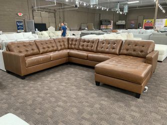 Large elegant camel genuine leather sectional sofa