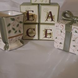 Christmas Yankee Candle Peace Set with Peace Blocks & 2 Votive Candle Holder Set