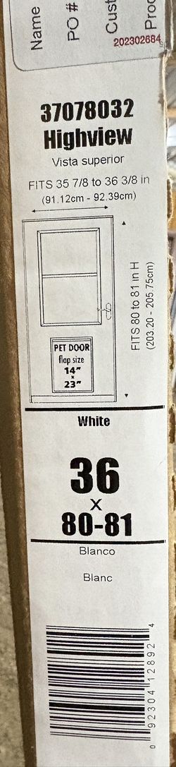 New 36x80 Larson White Storm Door, Pet Door