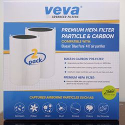 Veva Air Filter Compatible with Blueair 411 and 411+ Purifier - HEPA, Activated Carbon Replacement Filters For Purifiers (2 pack)