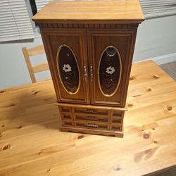 Vintage Antique Jewelry Box, Wood, With Mirror