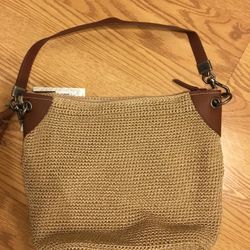 Crocheted Hobo Handbag with Leather Trim