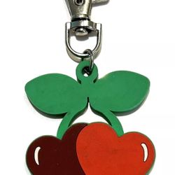 Cherry Keychain 2x3 With Clip Red Green-Preowned
