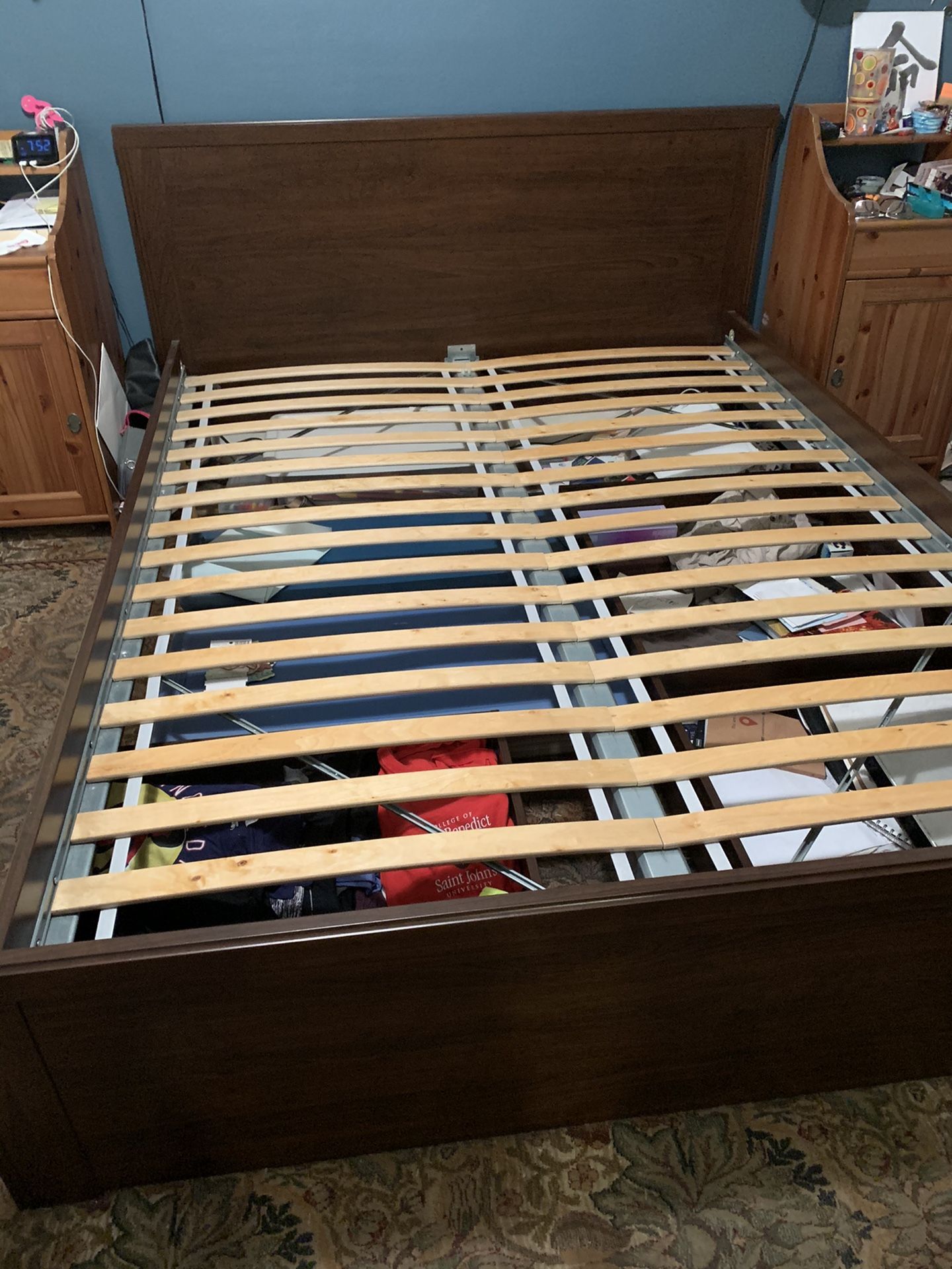 Queen size bed frame with big drawer.