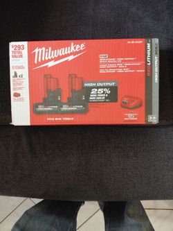 New $140 Milwaukee m12 two  high output  5.0 with charger serious buyer cash pick up beaumont ca check distance before buying