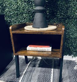 Modern Rustic Wood End Table with Black Metal Legs