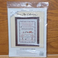 Needles 'N Hoops Autumn Harvest Sampler Petite Stamped Cross Stitch Kit 
