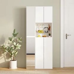 Functional Entryway Storage Shoe Cabinet: Mirror - equipped Doors and Ample Shelving for Everyday Essentials