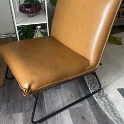 Cognac Faux Leather Lounge Chair MCM Style 