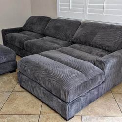 New 4 Piece Modular Corduroy Sectional.  Grey Or Off-White.  127” X 66”.  Free Delivery!